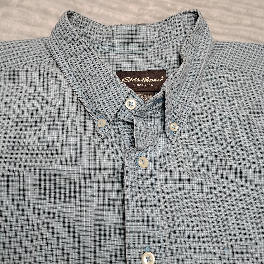 Eddie Bauer Men's Blue Checkered Shirt Business Casual Button Down